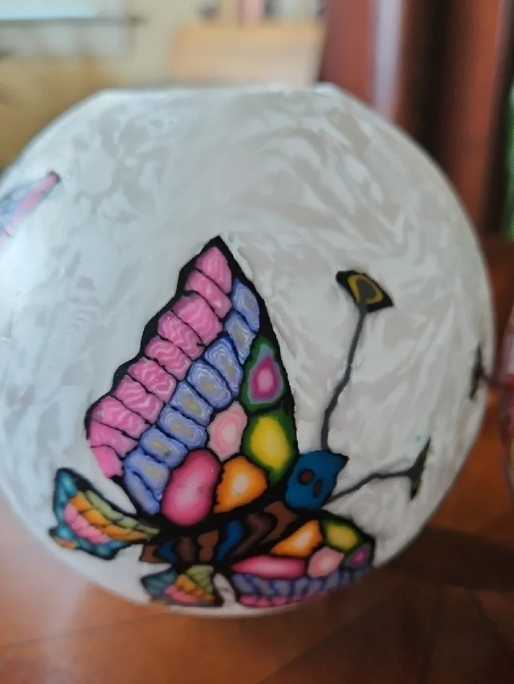 Set of 2 Handcrafted Sphere Art Candles - Butterfly & Floral Millefiori